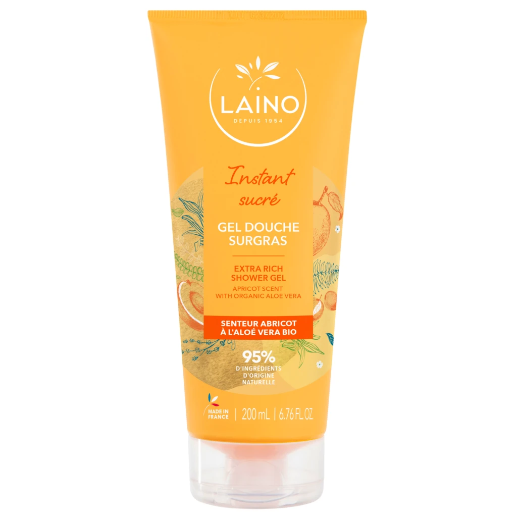 Gel Douche Surgras à l’Aloe Vera BIO Senteur Abricot – Laino
