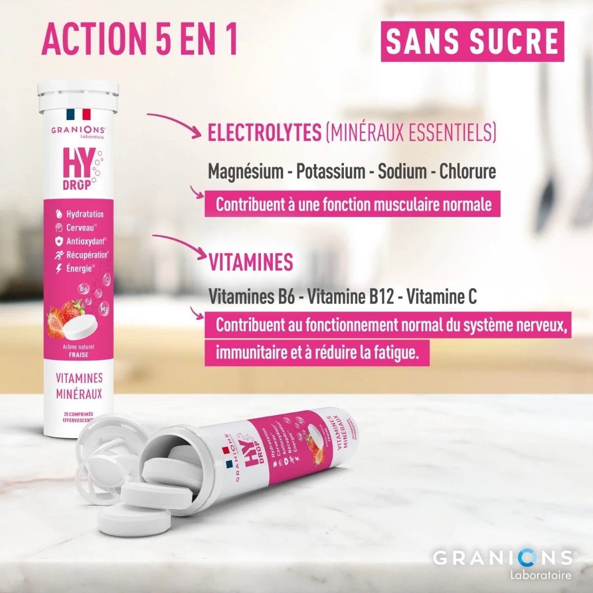 HYDROP - Pastilles Hydratation - Fraise - Sans Sucre - Electrolytes & Vitamines