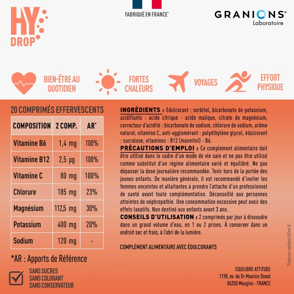 HYDROP - Pastilles Hydratation - Pêche - Sans Sucre - Electrolytes & Vitamines