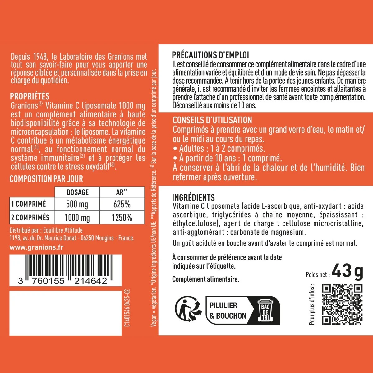 VITAMINE C LIPOSOMALE 1000 MG - 60 COMPRIMÉS